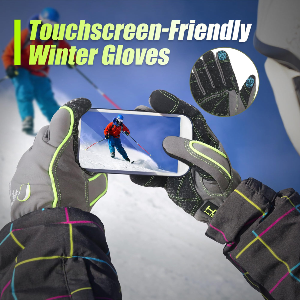 HANDLANDY Waterproof Insulated Work Gloves, 3M Thinsulate Thermal Winter Gloves for Men Women Touch Screen, Warm Ski Snowboard Cold Weather Gloves (Green-men Size, XX-Large)