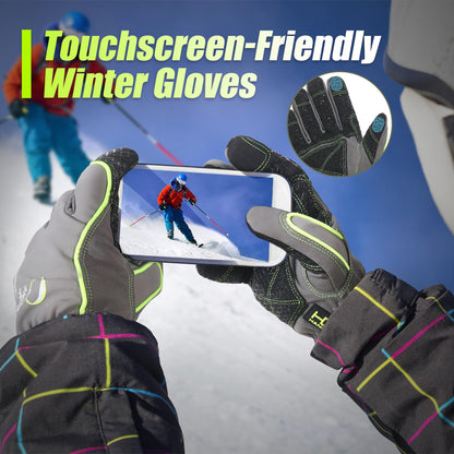 HANDLANDY Waterproof Insulated Work Gloves, 3M Thinsulate Thermal Winter Gloves for Men Women Touch Screen, Warm Ski Snowboard Cold Weather Gloves (Green-men Size, XX-Large)
