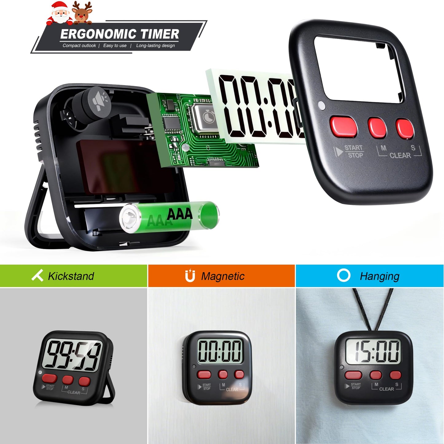 Antonki 2 Pack Digital Timer for Kids, Magnetic Countdown Kitchen Timers for Cooking, Egg, Classroom, Teacher, Exercise, Study, Oven - Battery Included