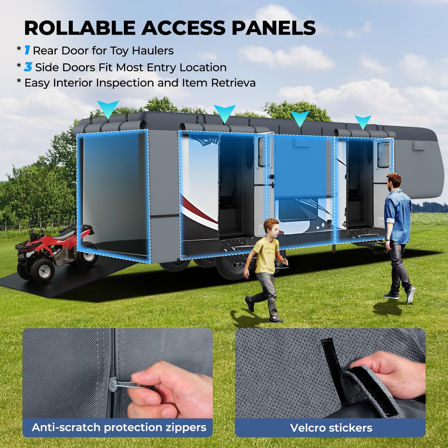 RVMasking 5th Wheel RV Cover, 37'1"-40' Heavy Duty 7 Layers Top Fifth Wheel Cover with 4 Tire Covers, Windproof Rip-Stop Anti-UV Trailer Cover, Dark Gray