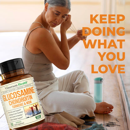 Glucosamine Chondroitin MSM and Turmeric Supplement - Joint Support Supplement for Women & Men with Boswellia & Glucosamine Sulfate 1500 mg. Used for Cartilage & Joint Health & Flexibility 90 Capsules