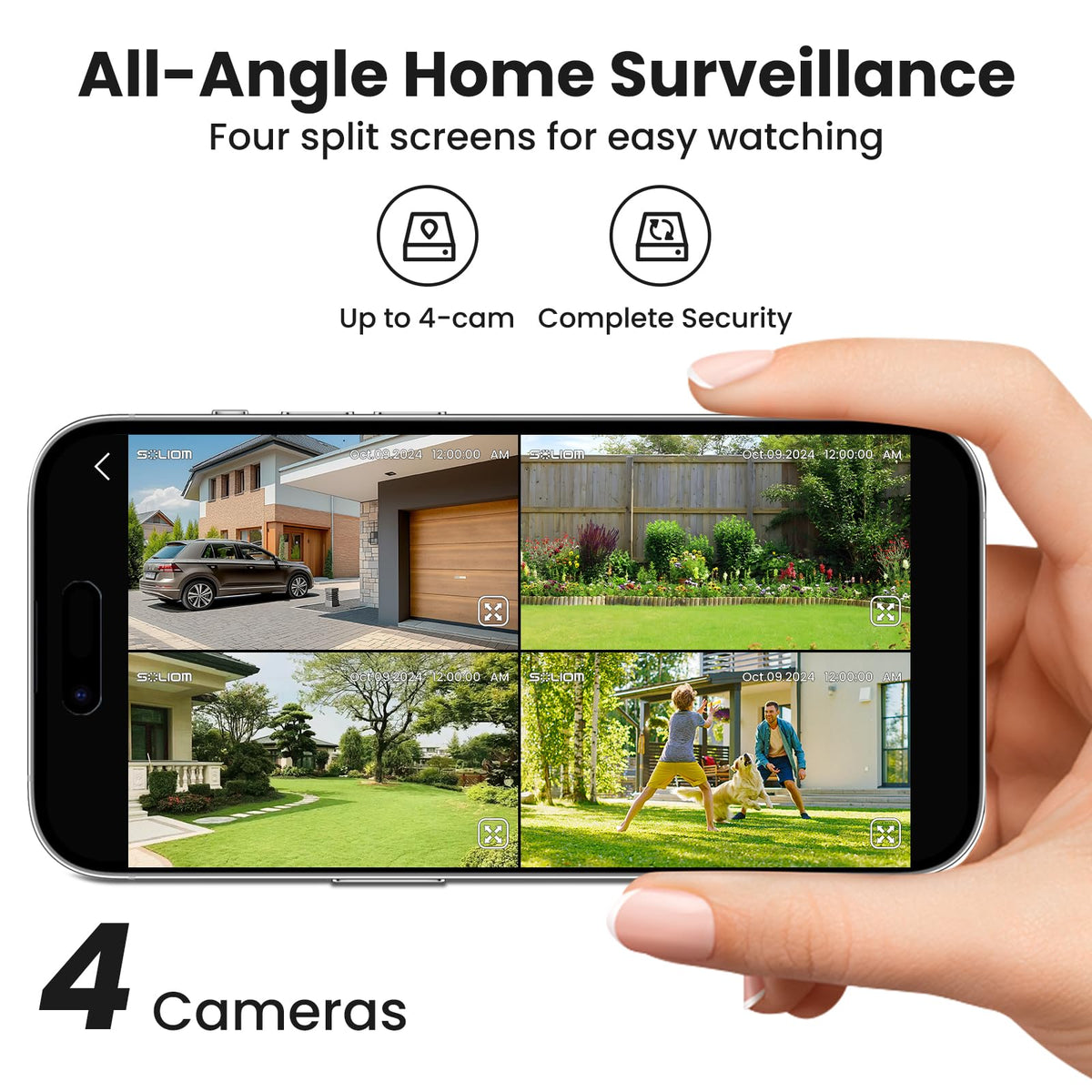 SOLIOM- 5MP Security Cameras Wireless Outdoor, No Subscription,4-Cam Pack, Solar Powered Home Security Camera with 360° Auto Tracking, Pan & Tilt, 3K Color Night Vision,5G & 2.4G Router Compatible