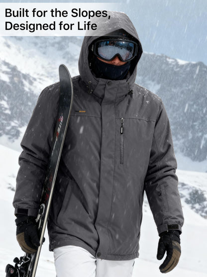 FREE SOLDIER Men's Waterproof Ski Snow Jacket Fleece Lined Warm Winter Rain Jacket with Hood Fully Taped Seams(Charcoal Gray,L)