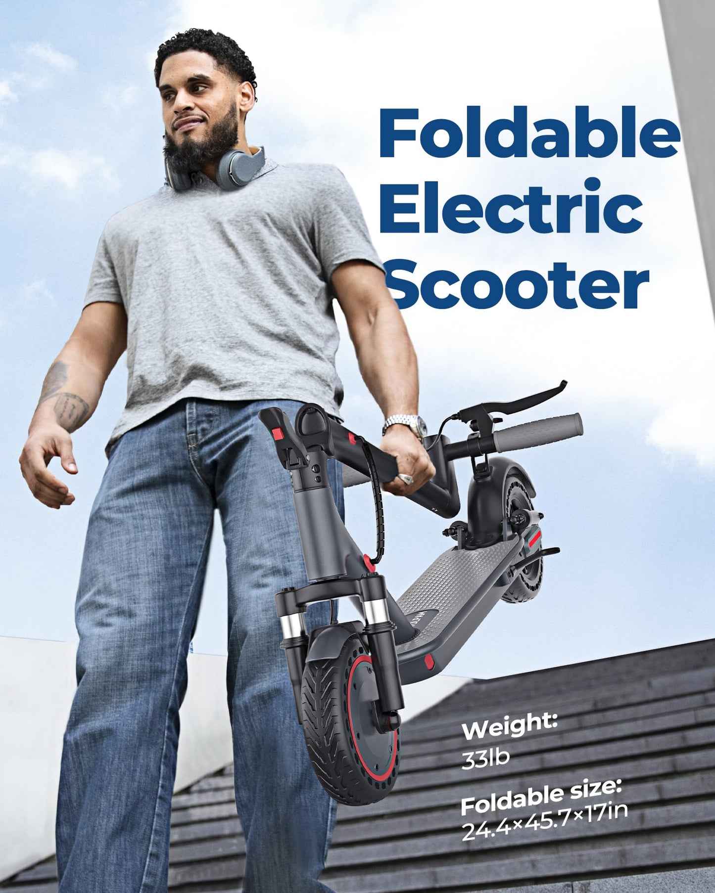 VOLPAM Electric Scooter, 350W/500W, 8.5"/10" Tires, 12/21/28 Miles Range, 16/19/22Mph, Folding E-Scooter with Dual Braking (8.5''-23Miles-Dual Suspension)