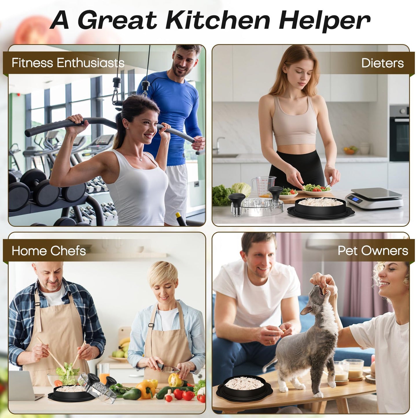 Ukeetap 10" Pro Chicken Shredder Tool Twist Large for Kitchen, BPA-Free Food-Safe Meat Grinder, Visible Chicken Breast Meat Shredder with Strong Anti-Slip Bottom & Ergonomic Handle, Black