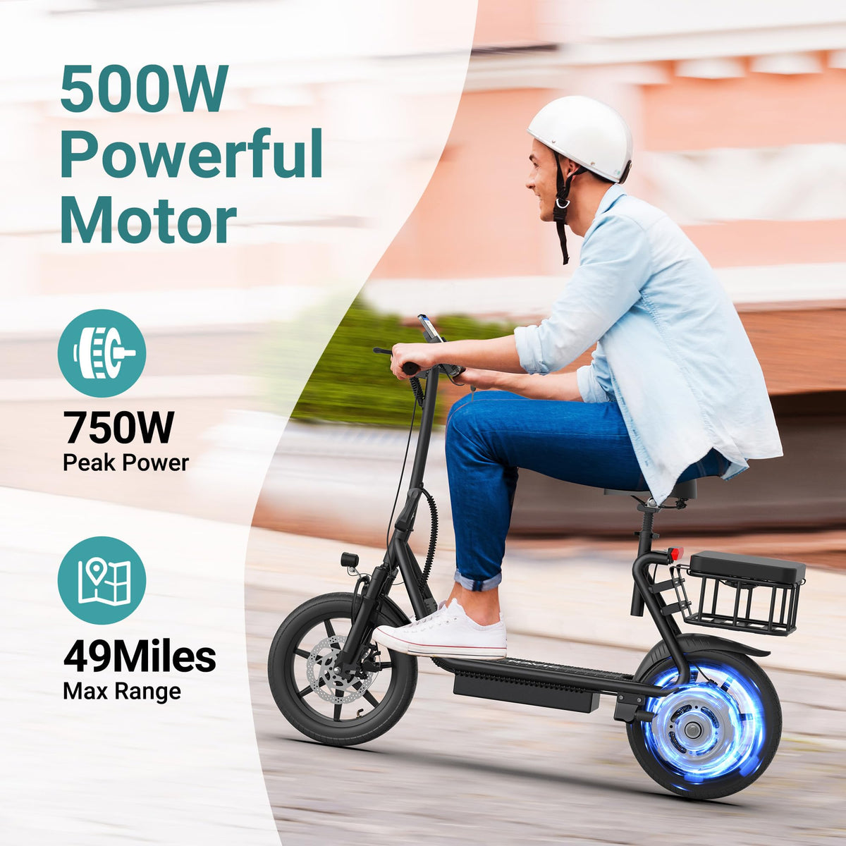 NAVIC T1PRO Electric Scooter,Electric Scooter with Seat,Max 49 Miles Ranges,Top Speed 22 mph,750W Peak Motor for Pets,Cargo with Back Basket