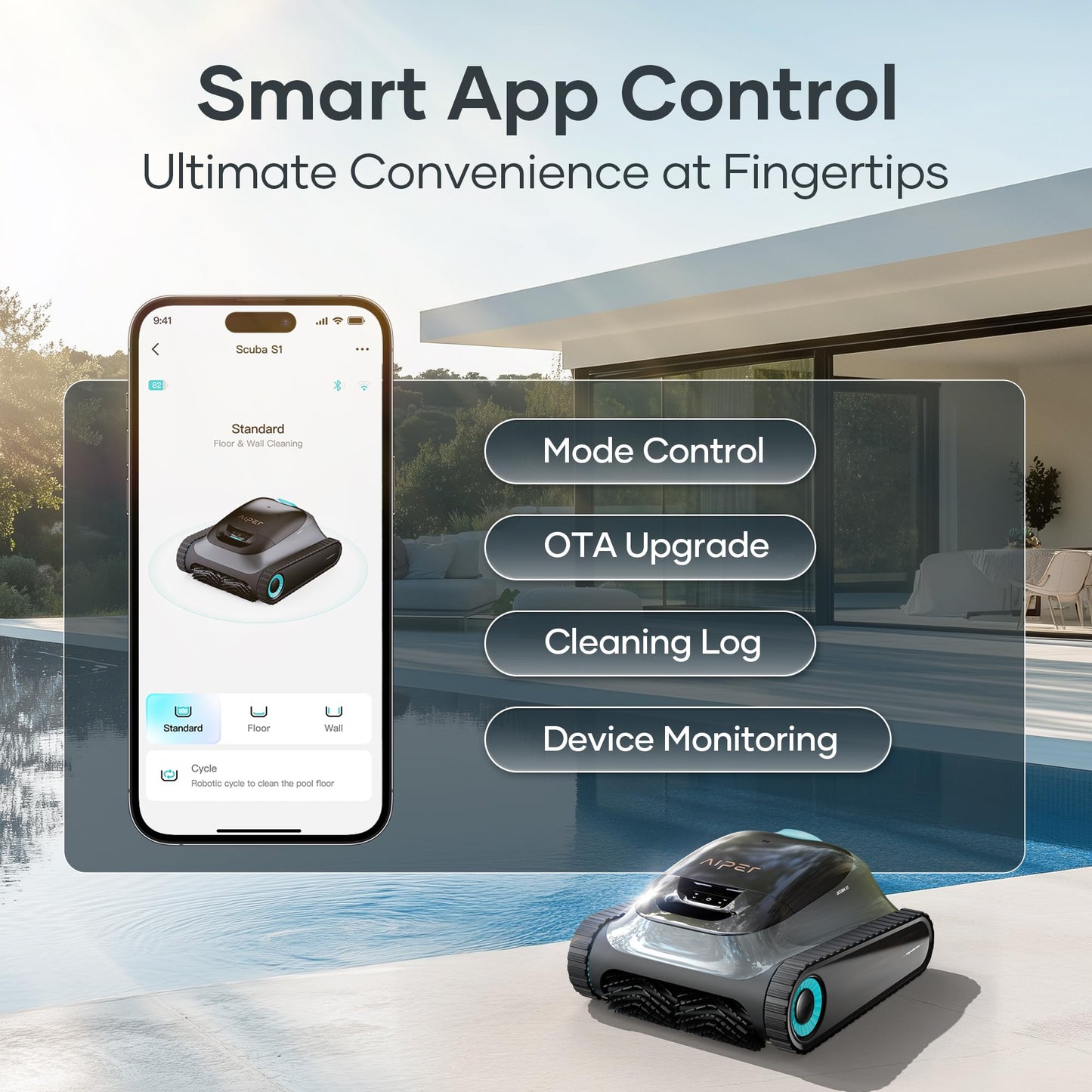(2025 Upgrade) Aiper Scuba S1 Robotic Pool Cleaner, Wall & Waterline Cleaning, Double Filtration, Extended 180-Min Battery Life, Smart Navigation, App Support, OTA Upgrade