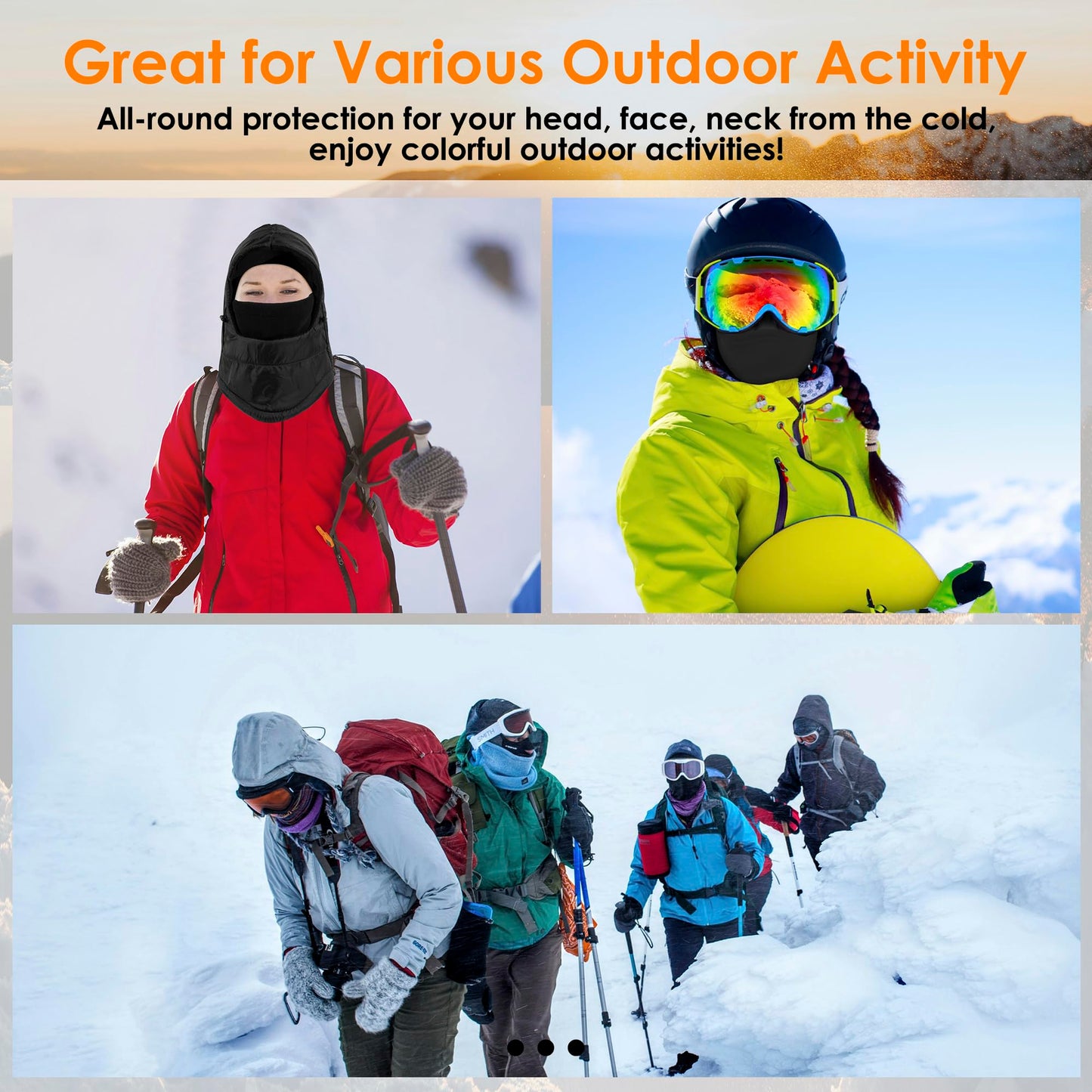 Balaclava Ski Mask Fleece Lining Windproof Warm Adjustable Thermal Winter Cold Weather Face Mask for Men Women White