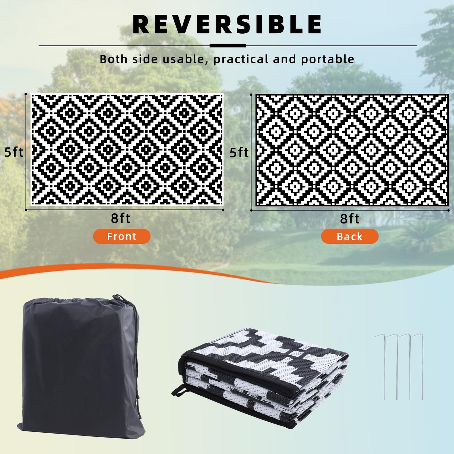 Favoyard Outdoor Rug 5x8 ft Waterproof Reversible Patio Plastic Straw Rugs for Decor Clearance Outside Large RV Camping Area Carpet Mat for Porch Deck Balcony Pool Backyard Picnic Beach Camper Door