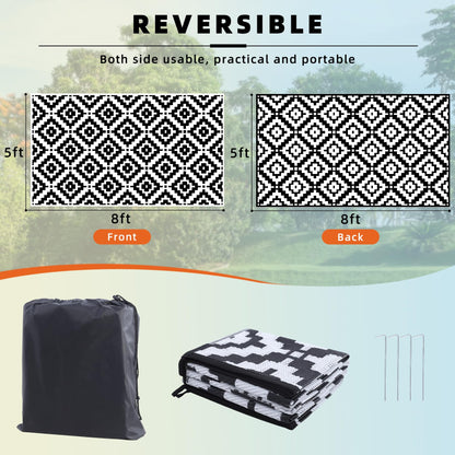 Favoyard Outdoor Rug 5x8 ft Waterproof Reversible Patio Plastic Straw Rugs for Decor Clearance Outside Large RV Camping Area Carpet Mat for Porch Deck Balcony Pool Backyard Picnic Beach Camper Door