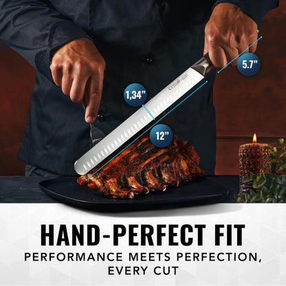 Cutluxe Brisket Knife – 12" Carving & Slicing Knife for Meat & BBQ – Razor Sharp German Steel, Sheath Included, Ergonomic Full Tang Handle Design, Grilling Gifts for Men – Artisan Series