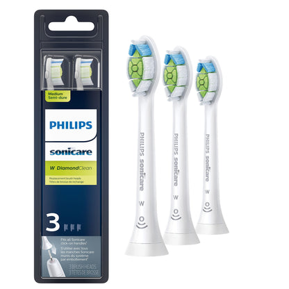 Philips Sonicare Genuine W DiamondClean Replacement Toothbrush Heads, 3 Brush Heads, White, HX6063/65