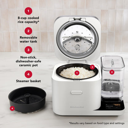 KitchenAid Grain and Rice Cooker 8 Cup with Automatically Sensing Integrated Scale + Water Tank, KGC3155, Porcelain White