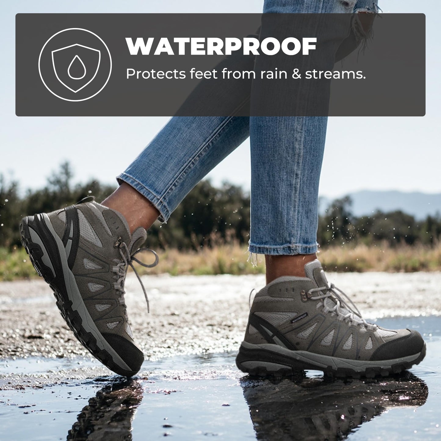 NORTIV 8 Women's Waterproof Hiking Boots Outdoor Trekking Camping Trail Hiking Boots Size 9.5 M US SNHB211W, LIGHT GREY