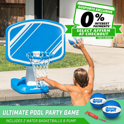 GoSports Splash Hoop PRO Swimming Pool Basketball Game - Includes Poolside Water Basketball Hoop, 2 Balls and Pump - Blue