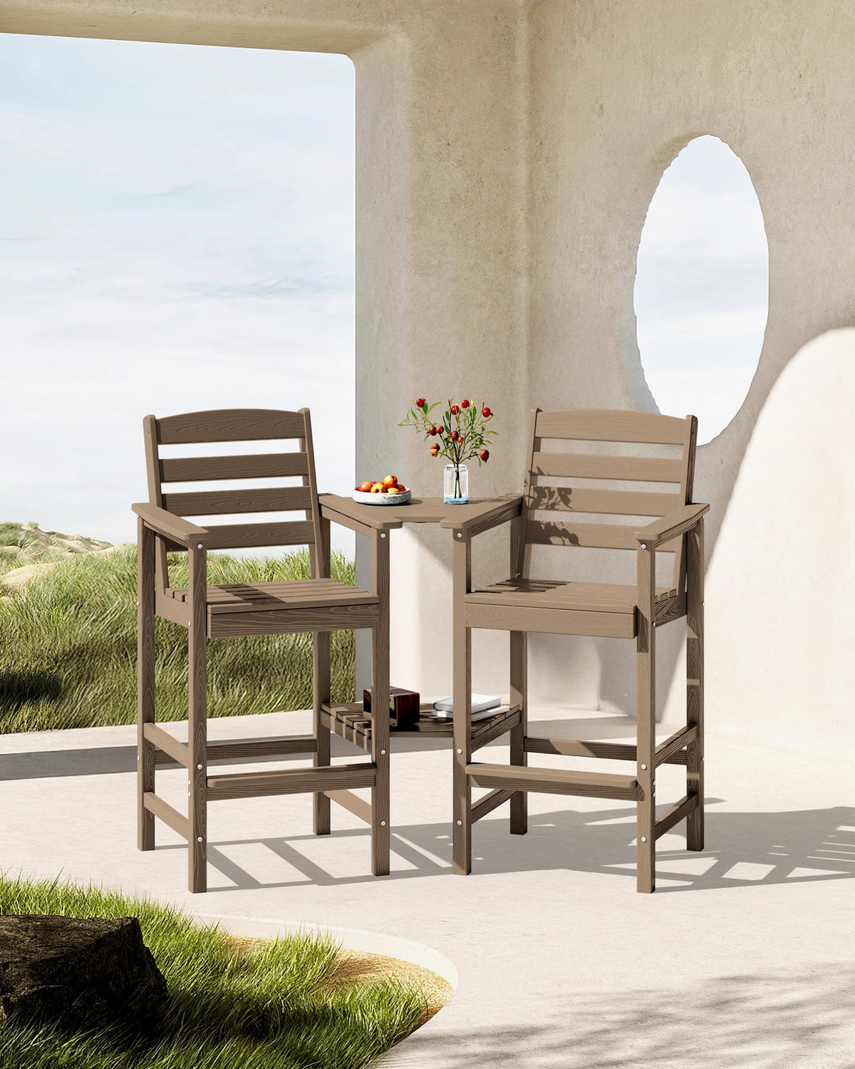SERWALL Tall Adirondack Chairs Set of 2 with Connecting Table, Coffee