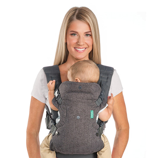 Infantino Flip 4-in-1 Convertible Baby Carrier, Adjustable, Ergonomic Babywearing, Registry Essential, Baby Carrier for Newborn to Toddler, Gray
