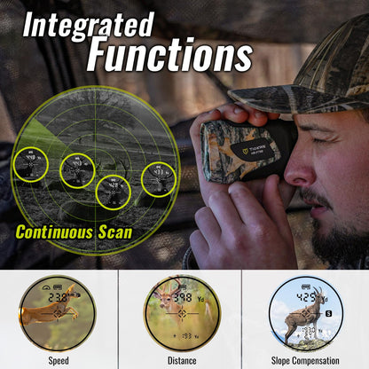 TIDEWE Hunting Rangefinder with Rechargeable Battery, 700Y Camo Laser Range Finder 6X Magnification, Distance/Angle/Speed/Scan Multi Functional Waterproof Rangefinder with Case