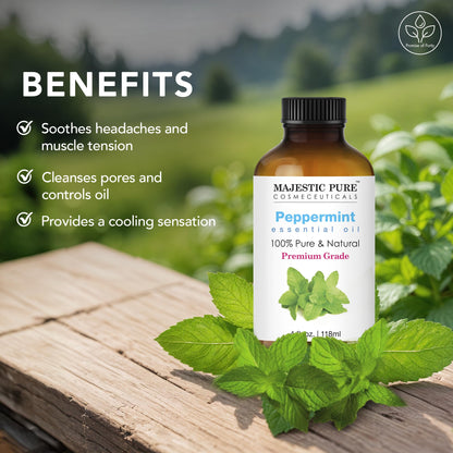Majestic Pure Peppermint Essential Oil | 100% Pure and Natural Peppermint Oil | Premium Grade Essential Oils for Hair Care, Home Diffusers, Aromatherapy, Massage and Humidifiers | 4 Fl Oz (Pack of 2)