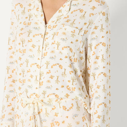 Amazon Essentials x Sofia Grainge Women's Stretch Modal Long-Sleeve and Full-Length Bottom Pajama Set, Ivory Squirrel Picnic, Large