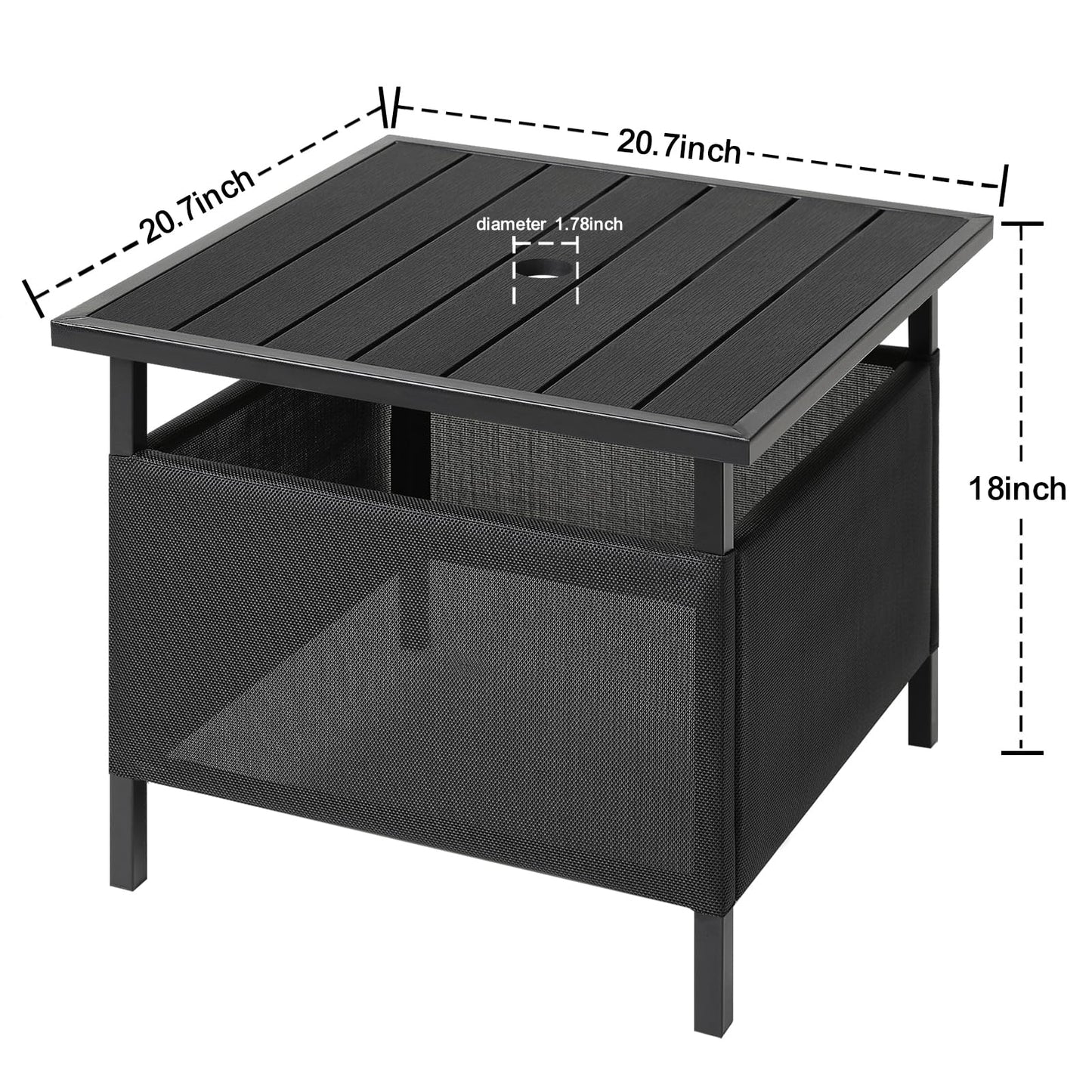 LZRS Adirondack Square Side Table with Umbrella Hole, Pool Composite Patio Table,HDPE End Tables for Backyard,Pool, Indoor Companion, Easy Maintenance & Weather Resistant(Black)