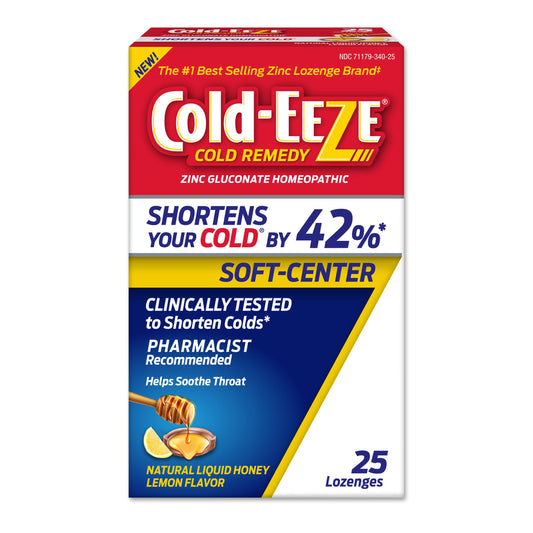 Cold-Eeze Soft-Center Lozenges, Natural Liquid Honey Lemon Flavor, Reduces Duration of The Common Cold, Relieves Sore Throat, Cough, Nasal Congestion & Post Nasal Drip, 25 Count