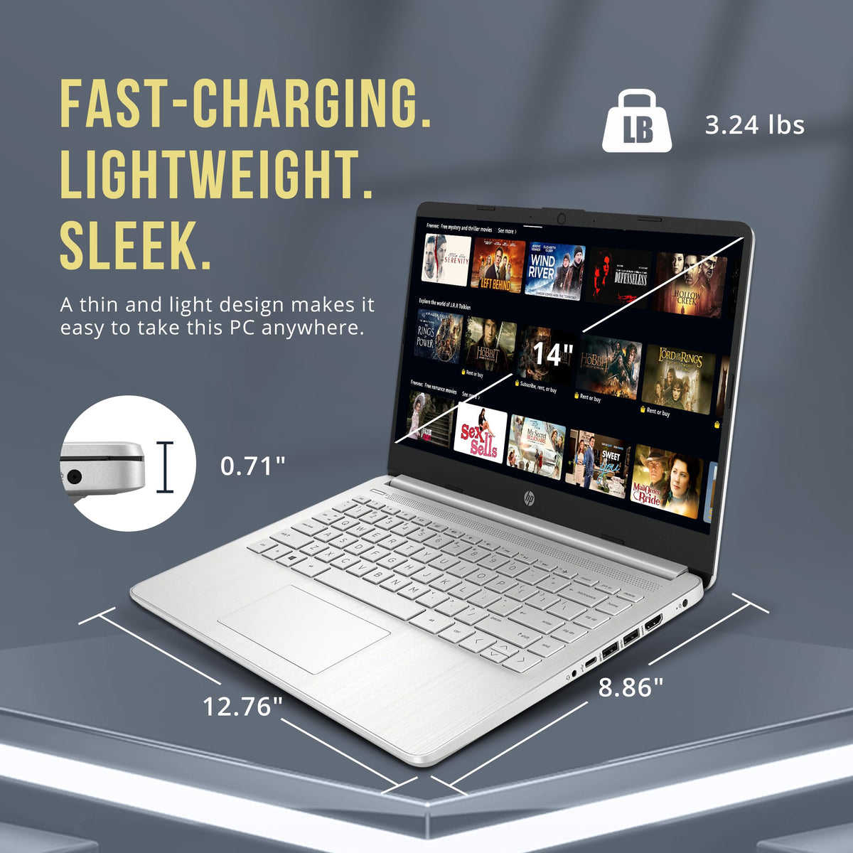 HP Stream 14" HD BrightView Laptop, Intel Celeron N4120, 16GB RAM, 288GB Storage (128GB eMMC + 160GB Docking Station Set), Intel UHD Graphics, 720p Webcam, Wi-Fi, 1 Year Office 365, Win 11 S, Silver