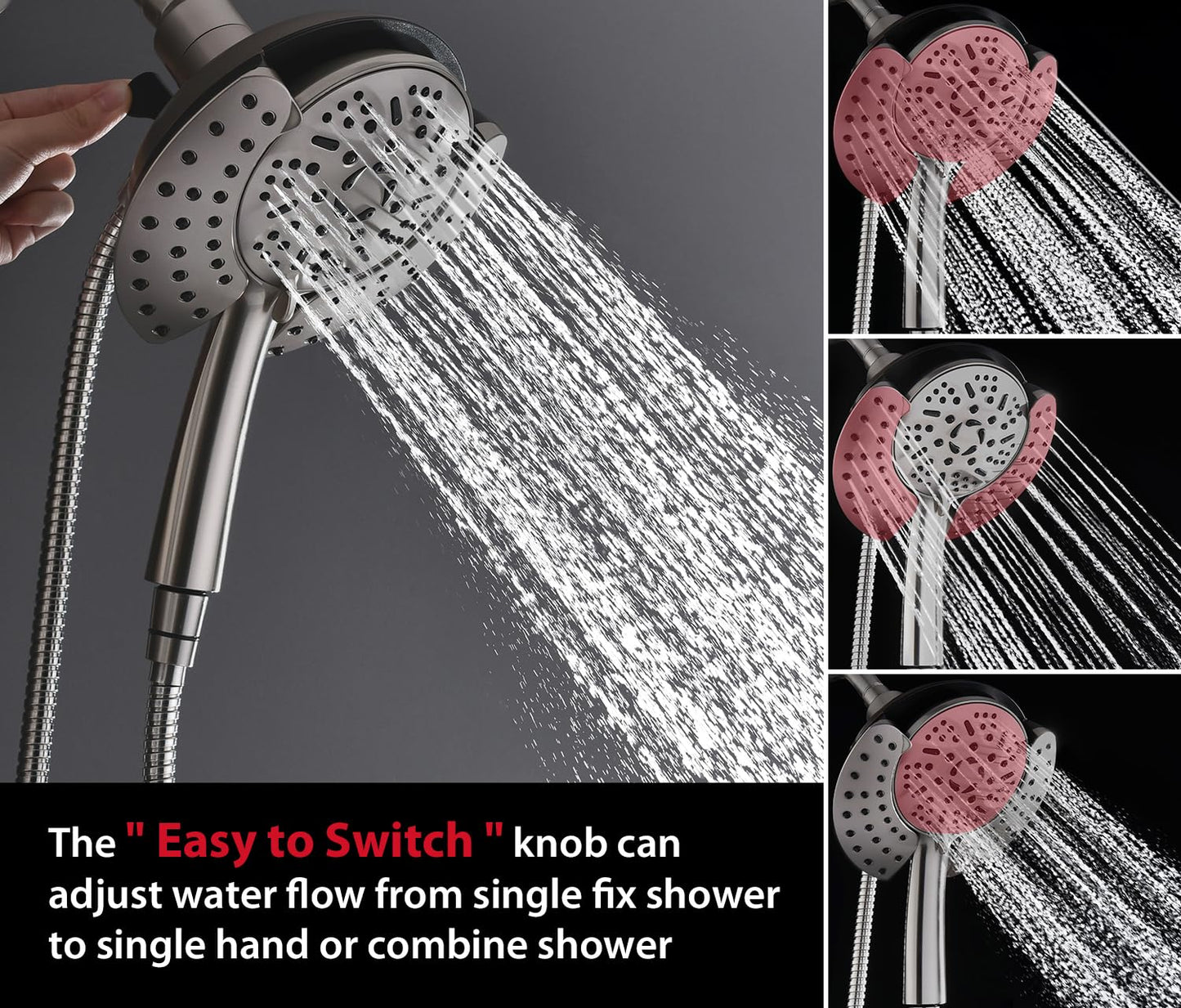 GRICH 2.5GPM Shower Head with Hand: 2 in 1 High Pressure Shower Heads With Handheld Spray Combo & Rain Shower Head, 9 Spray Modes Anti-Leak Waterfall Showerhead, Angle Adjustable, Brushed Nickel