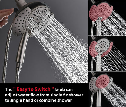 GRICH 2.5GPM Shower Head with Hand: 2 in 1 High Pressure Shower Heads With Handheld Spray Combo & Rain Shower Head, 9 Spray Modes Anti-Leak Waterfall Showerhead, Angle Adjustable, Brushed Nickel