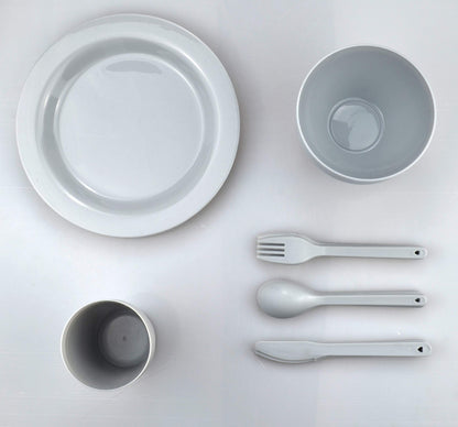 Plastic Plates and Bowls Sets,College Dorm Room Essentials Dishes Set Camping Plates,Dinnerware Accessories Mess Kit-Microwaveoven Safe BPA-Free with Mesh Bag-24PCS