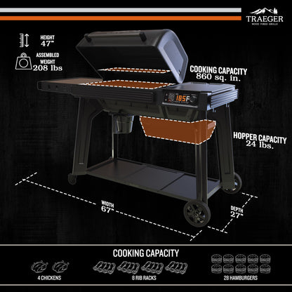 Traeger Grills Woodridge Pro Electric Wood Pellet Grill and Smoker, 970 Sq. In., Outdoor Pellet Smoker Grill with Digital Sensor and Side Shelf, Wi-FIRE Technology, Super Smoke Mode, TFB97JLH