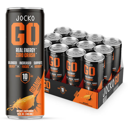 Jocko GO Energy Drink (Afterburner Orange) - KETO, Vitamin B12, Vitamin B6, Electrolytes, L Theanine, Magnesium- All Natural Energy Boost, Sugar Free Nootropic Monk Fruit Blend - 12 Pack