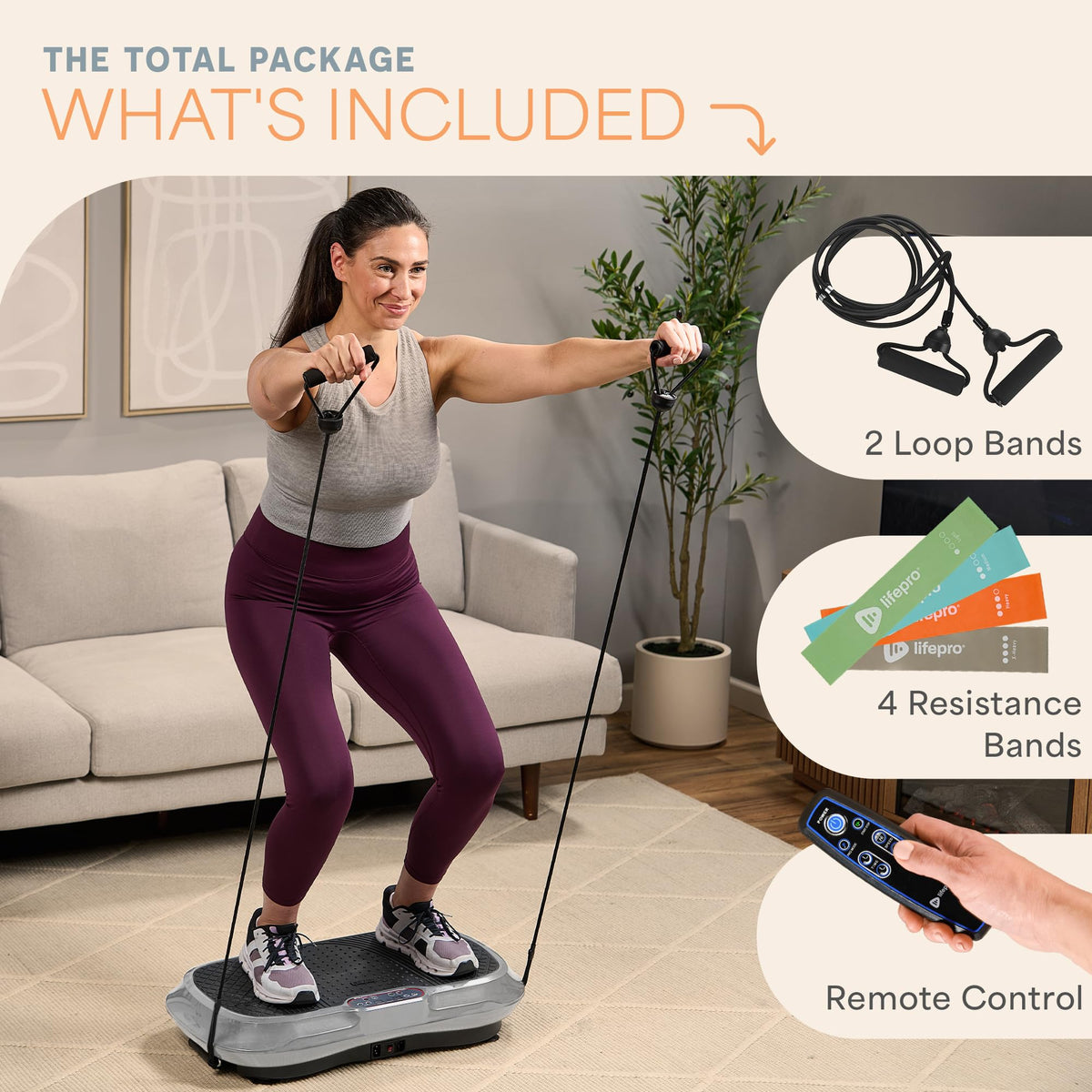 Lifepro Waver Vibration Plate Exercise Machine – High-Intensity Vibration for Muscle Activation, Full-Body Workout Vibrating Platform with Loop Bands, Fitness Equipment for Strength Toning & Fat Loss