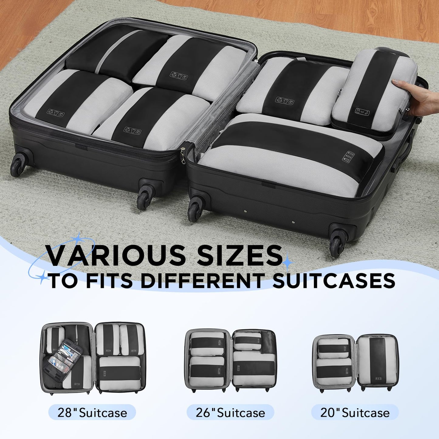 10 Set Compression Packing Cubes for Travel Essentials,Compressible Expandable Packing Cubes for Suitcase,OlarHike Luggage Organizer Bags for Travel,Handy Helper for Organizing Clothes(Black)