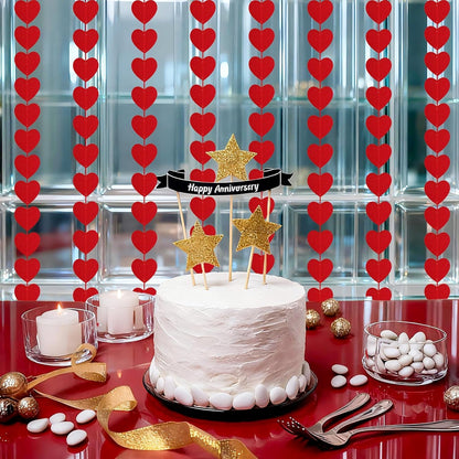 Valentines Day Decorations, 96 PCS Red Felt Heart Garland Hanging, Pre-Assembled Romantic Heart String Garland for Home, Wedding, Anniversary & Party Decor