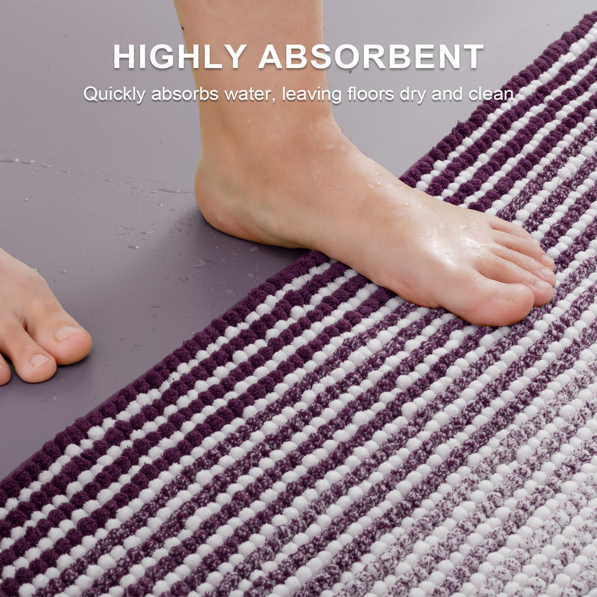 BSICPRO Bathroom Rugs and Mats Sets, 2 Piece Thick Absorbent Chenille Bath Mat Rug Set Non Slip, Soft Shaggy Bath Room Floor Mats for Bathroom, Machine Washable (Mauve Wine, 24" x 70" Plus 20" x 32")