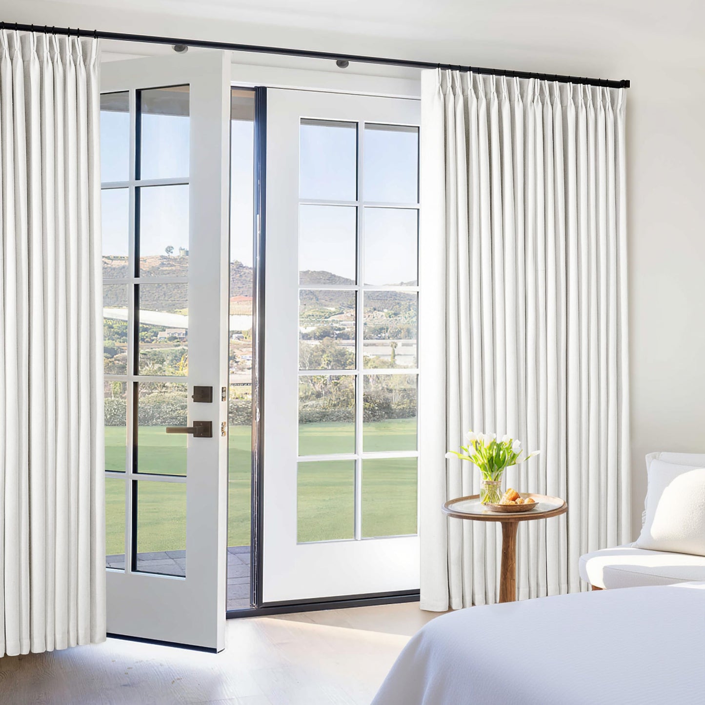 102 Inch 100% Blackout Linen Pleated Curtain 60 Inch Wide 1 Panel for Living Room Pinch Pleat Back Tab Black Out Drapes Memory Shape Heat Reducing 2 Layer Curtain Bedroom Sliding Door 102 Inches Long