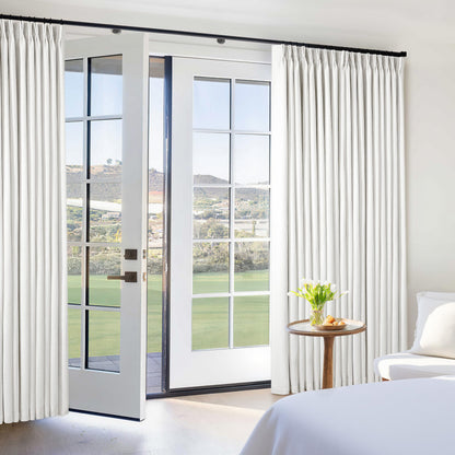 102 Inch 100% Blackout Linen Pleated Curtain 60 Inch Wide 1 Panel for Living Room Pinch Pleat Back Tab Black Out Drapes Memory Shape Heat Reducing 2 Layer Curtain Bedroom Sliding Door 102 Inches Long
