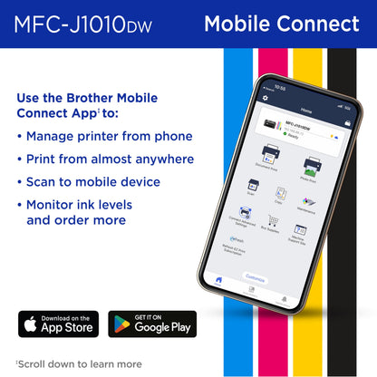 Brother MFC-J1010DW Wireless Color Inkjet All-in-One Printer with Mobile Device and Duplex Printing, Refresh Subscription and Works with Alexa
