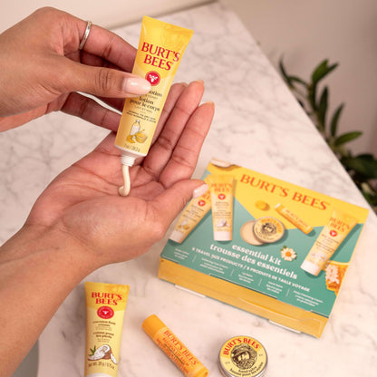 Burt's Bees Valentine's Day Gift Ideas - Essentials Everyday Set, 5 Travel Size Products - Deep Cleansing Cream, Hand Salve, Body Lotion, Foot Cream and Original Lip Balm