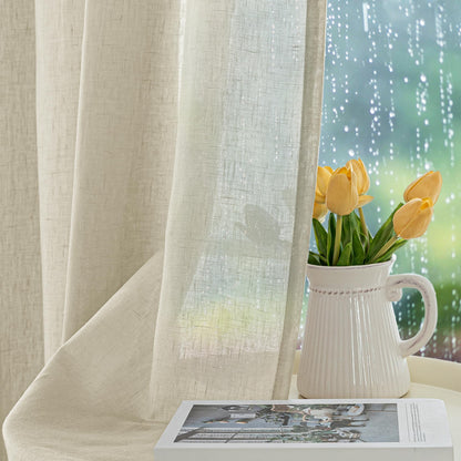 HolidayIdeas Sheer Outdoor Curtains-4 Panels Natural Linen Sheer Curtains Waterproof Privacy, Semi Voile Drapes for Porch, Pavilion, Garden, Lawn, Corridor, Sun Room Decor, W 54 x L 108 inch Long