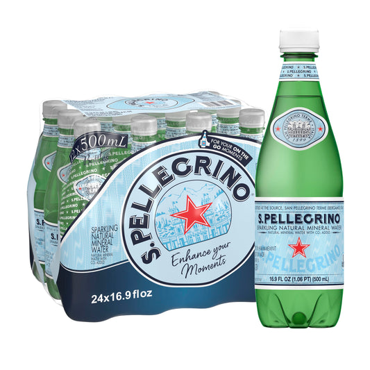S.Pellegrino Sparkling Natural Mineral Water, Plastic Bottles, 16.9 Fl Oz (Pack of 12)