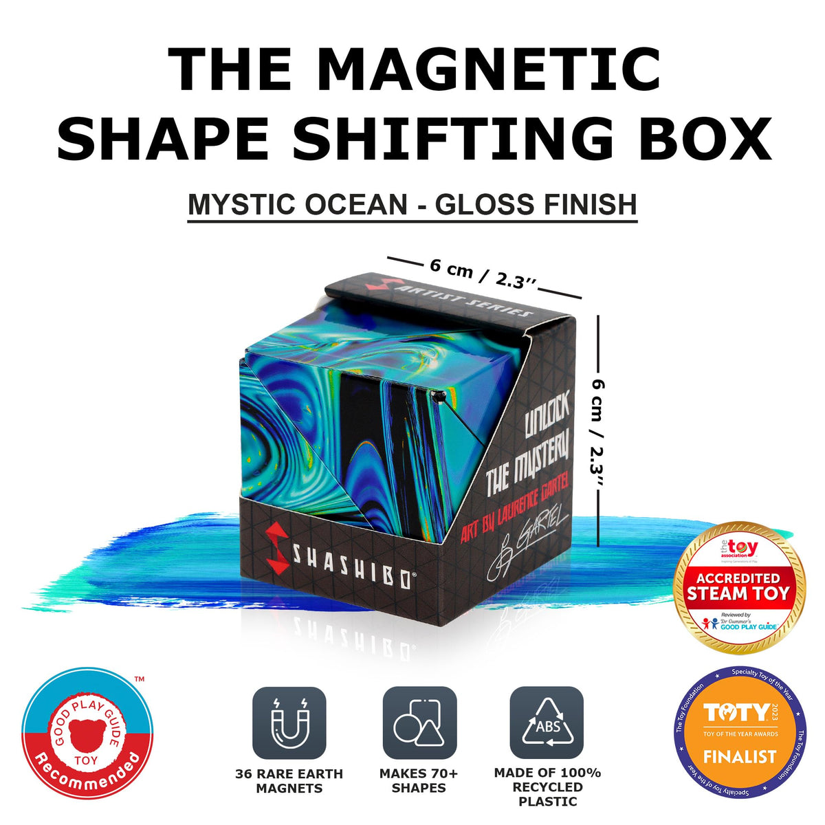 Shashibo Shape Shifting Box - Award-Winning STEM Fidget Toy with Strong Magnets - Fidget Cube Transforms Into 100+ Shapes, Christmas Stocking Stuffers Gift for Kids, Teens, and Adults (Mystic Ocean)