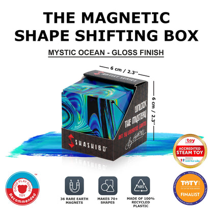 Shashibo Shape Shifting Box - Award-Winning STEM Fidget Toy with Strong Magnets - Fidget Cube Transforms Into 100+ Shapes, Christmas Stocking Stuffers Gift for Kids, Teens, and Adults (Mystic Ocean)