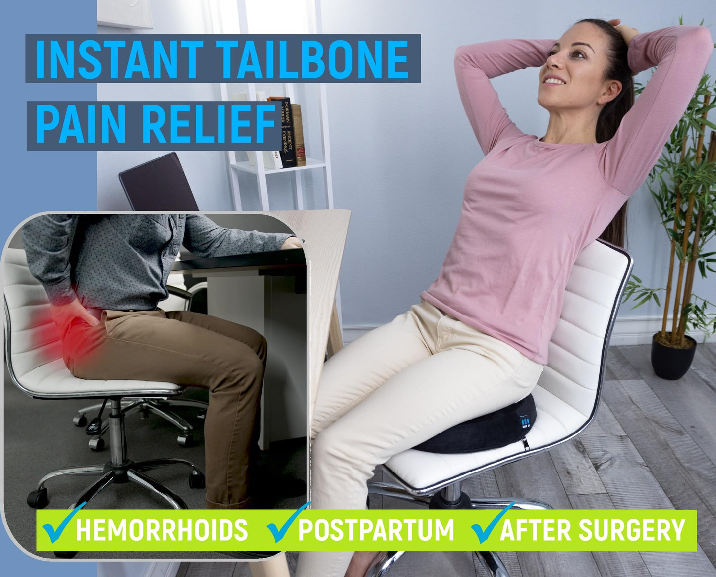 PT ENDORSED Donut Pillow for Tailbone Pain Relief - Hemorrhoid Pillow for Sitting, Orthopedic Donut Seat Cushion for Pressure Relief, Post Surgery, Postpartum Pregnancy, Lifting Cushions for Coccyx