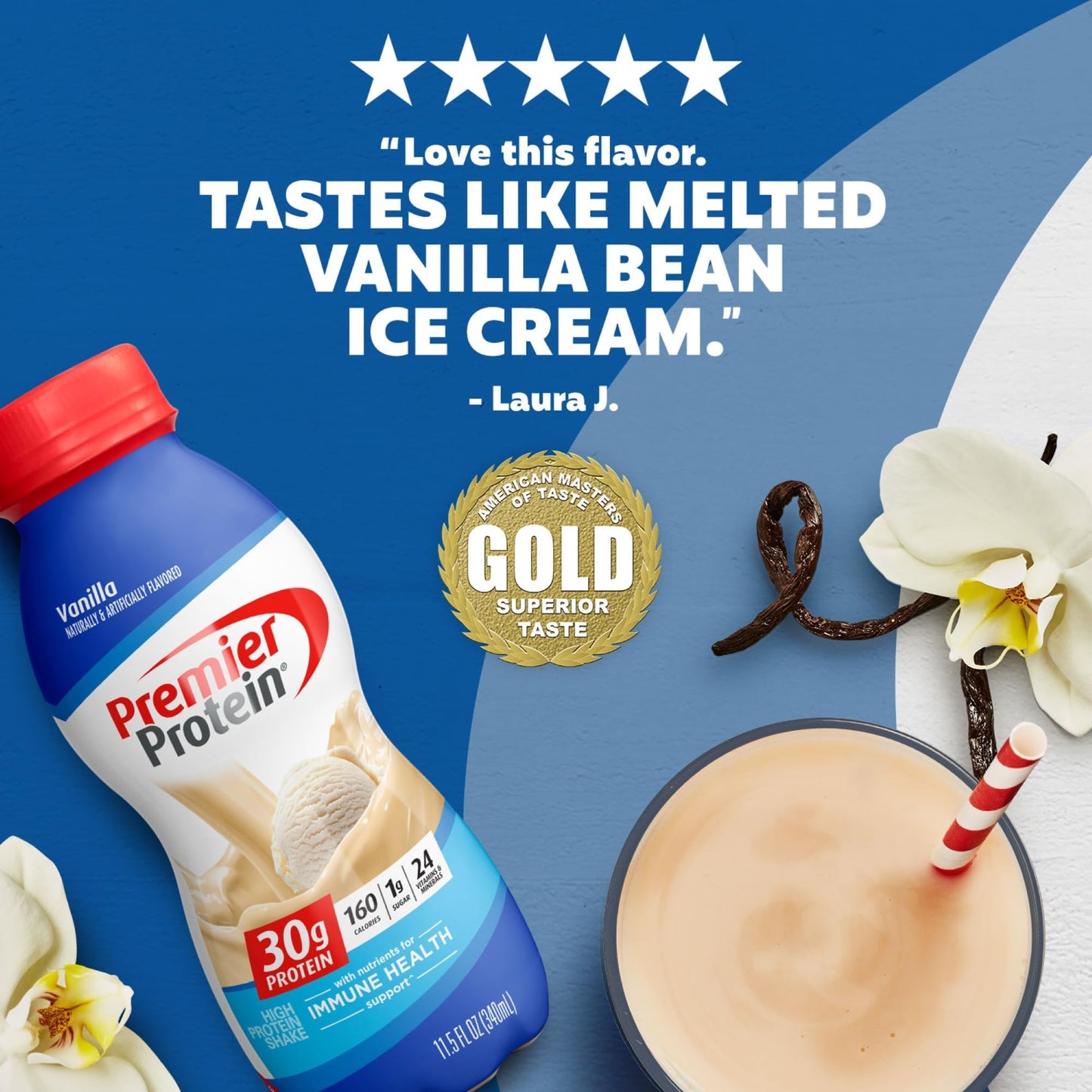 Premier Protein Shake, Vanilla, 30g Protein, 1g Sugar, 24 Vitamins & Minerals, Nutrients to Support Immune Health 11.5 fl oz, 12 Pack