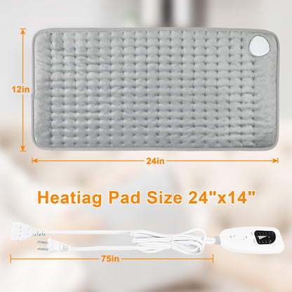 Heating Pad,Electric Heating Pads for Back,Neck,Abdomen,Mothers Day Gift,Moist Heating Pad for Shoulder,Knee,Arms and Legs,Dry/Moist Heat & Auto Shut Off,Birthday Gifts for Men(Light Gray, 24''×12'')