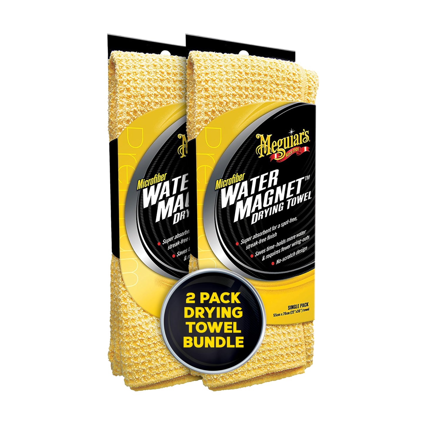 Meguiar's Water Magnet Microfiber Drying Towel - Premium Car Drying Towel That's Super Plush, Water Absorbent & Scratch-Free - 2 Pack