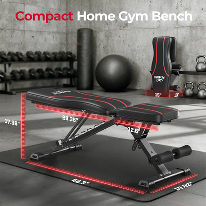 FLYBIRD Adjustable Bench,Utility Weight Bench for Full Body Workout- Multi-Purpose Foldable Incline Bench (Black)