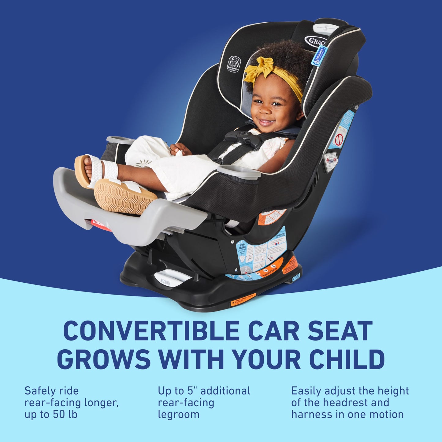 Graco Extend2Fit Convertible Baby Car Seat, Rear and Forward Facing, Adjustable Extension Panel for Extra Legroom, Gotham